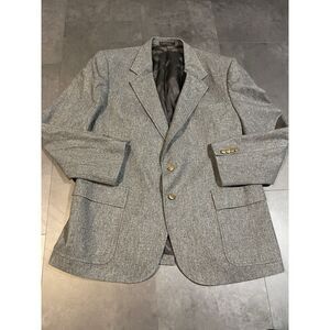 Evan Picone Blazer Men's 46R Gray Gold‎ Buttons Tweed Suit Jacket Vintage D-320
